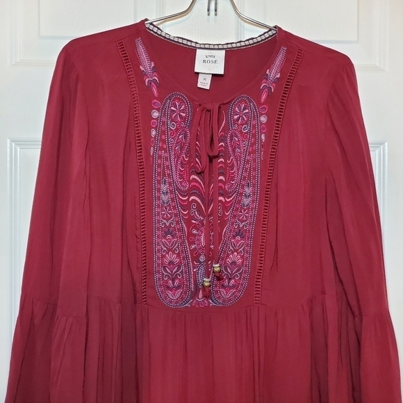 Knox Rose Dress Flutter Sleeves Sz M Burgundy Embroidered - Picture 2 of 10